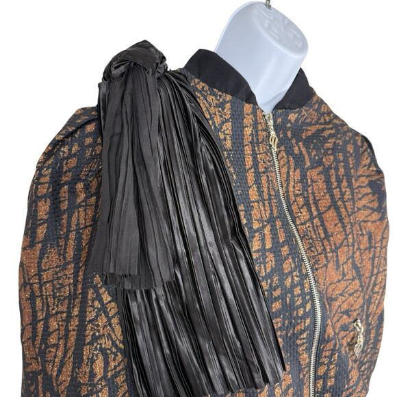 Tuba Ergin Jacket Womens Extra Small Brown Black Indie Bomber Jacket Designer - Picture 8 of 16
